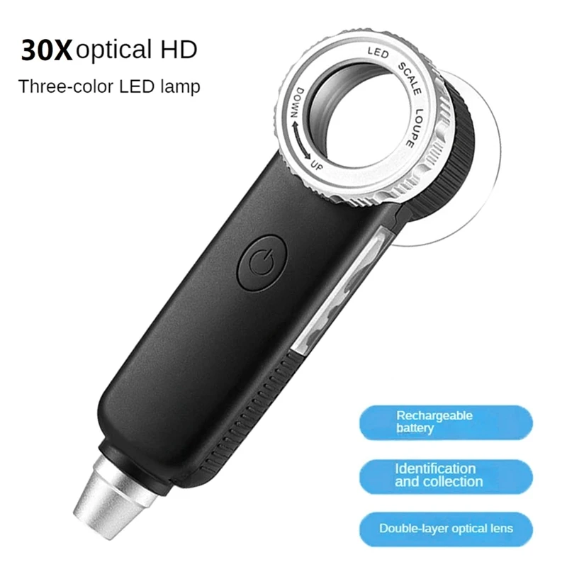 1 Darab 30X USB Újratölthető Nagyító UV-Lila Fény Bankjegy-Vizsgálat