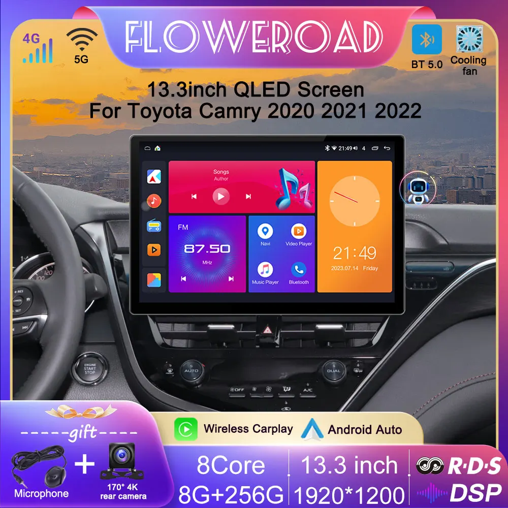 13inch Android 13 autórádió Képernyő Toyota Camry 2021 2022 Autó Multimédia Lejátszó GPS Navigációs DSP Carplay 4G Sztereó Monitor