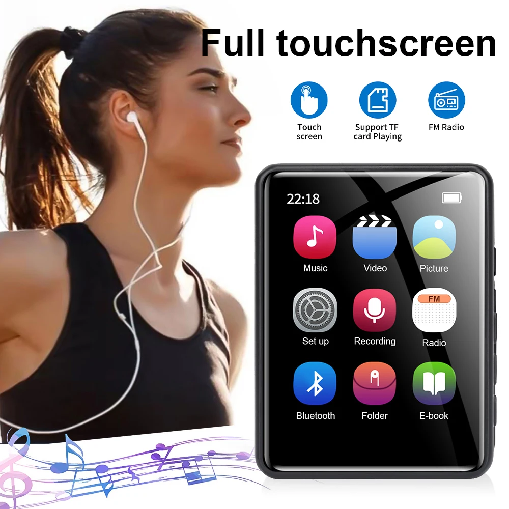 2,4 Hüvelykes HD Mp3 Mp4 Lejátszó Teljes Érintőképernyő Bluetooth 5.0 Walkman Beépített Hangszóró zenelejátszó FM-Rádió Rekord Ebook