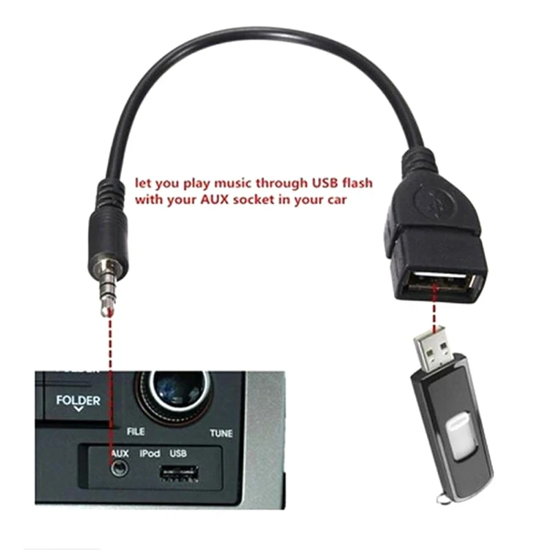 3,5 mm-es Fekete Autó, AUX Audio Kábel USB Audio Kábel Autó Elektronika zenélni Car Audio Kábel USB Fejhallgató Átalakító