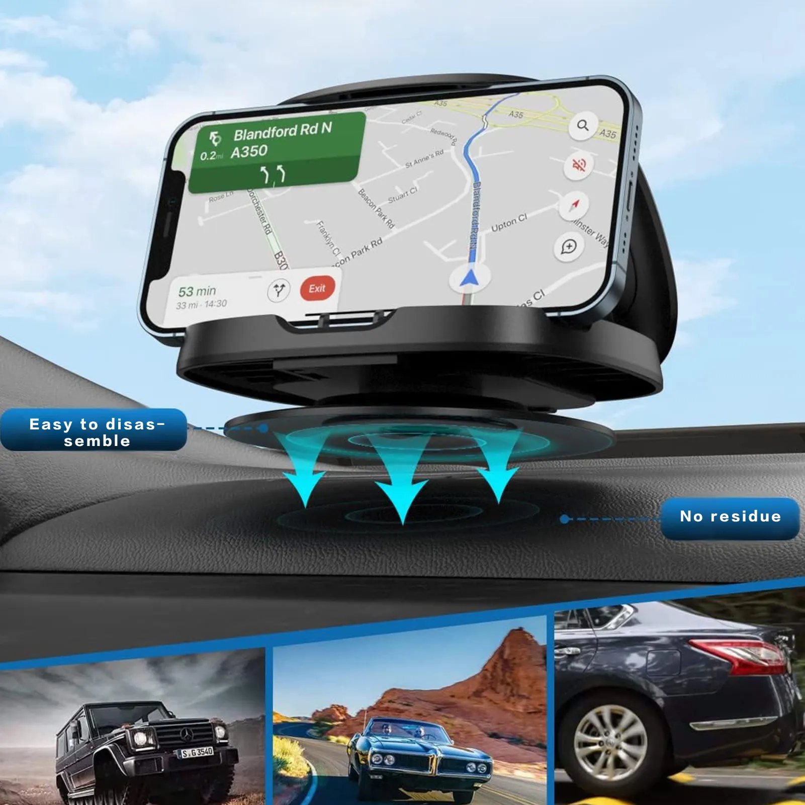 360 ° - Os Forgó Tapadókorong Mobiltelefon Tartó Autó Közvetlen Megtekintése Műszerfal Autó Egyedi Mobil Telefon Navigációs Jogosultja
