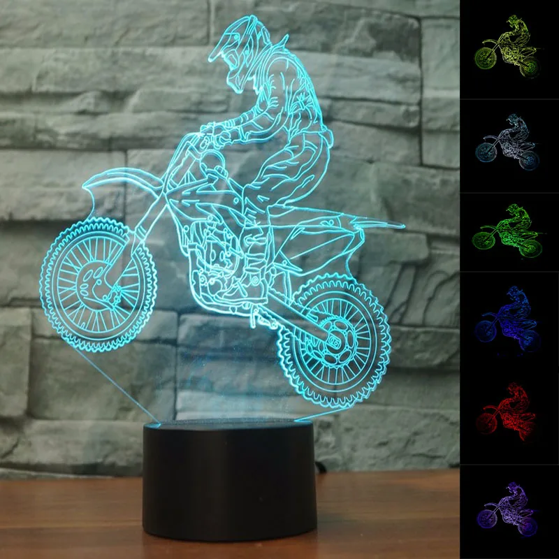 3D-s Night Lights Lovagló Hegy Motorkerékpárok LED Touch illúzió Lámpa, 7 szín Változás USB asztali Lámpa Otthoni Irodai Dekoráció Ajándék Fény