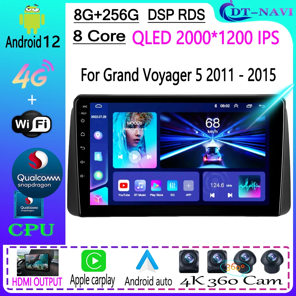 A Chrysler Grand Voyager 5 2011 - 2015 Qualcomm autórádió Multimédia Videó Lejátszó, Navigáció, Hifi, GPS Android 12 4G Nem 2din