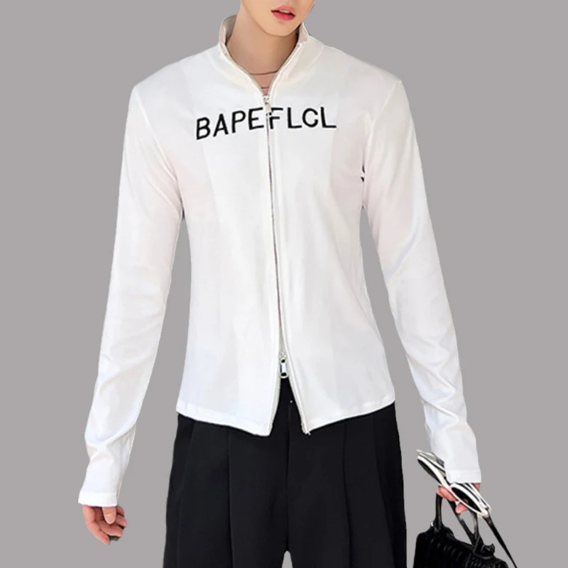 A Férfiak Vékony Kabátok Állni Gallér Levelet Streetwear Hosszú Ujjú Dupla Nyitott Cipzár Kabátok Koreai Kültéri Fitness Vékony Felsőruházat