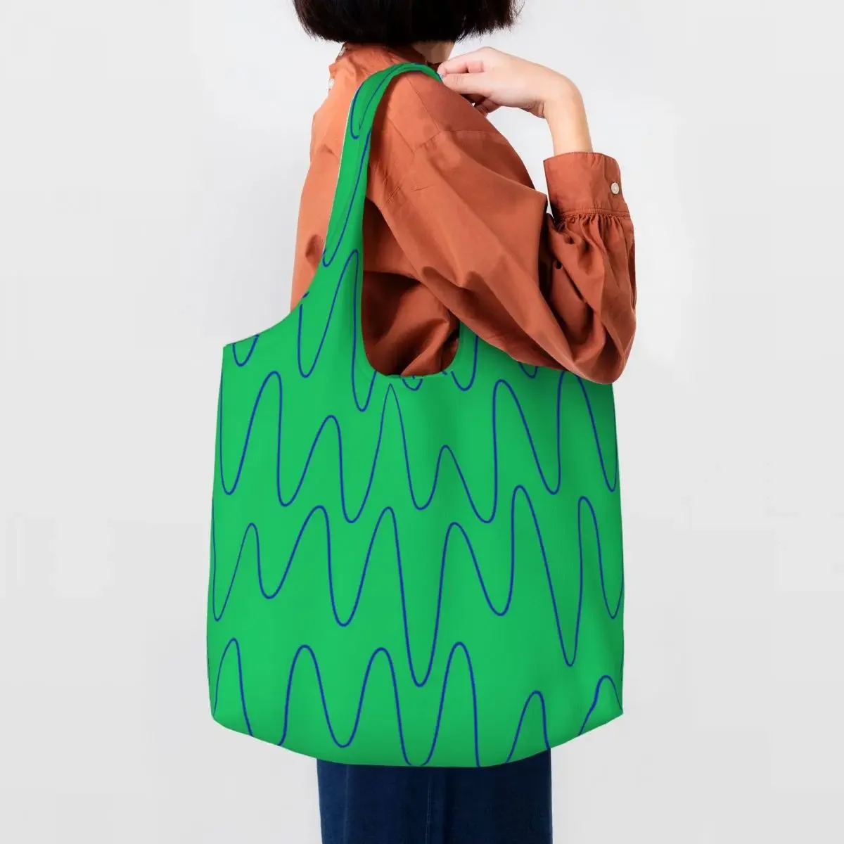 A Hanghullámokat Elektromos Zöld Bevásárlás Tote Bags Nők Eldridge Street Art Vászon Vásárló Válltáska Kapacitás Táskák
