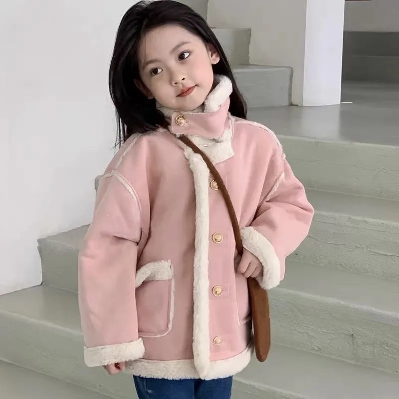 A lányok Kabát Téli Kabát Pamut Szélfogó 2023 Rózsaszín Meleg Plusz Sűrűsödik Szőrme Kabát Kényelmes Gyermek Ruházat