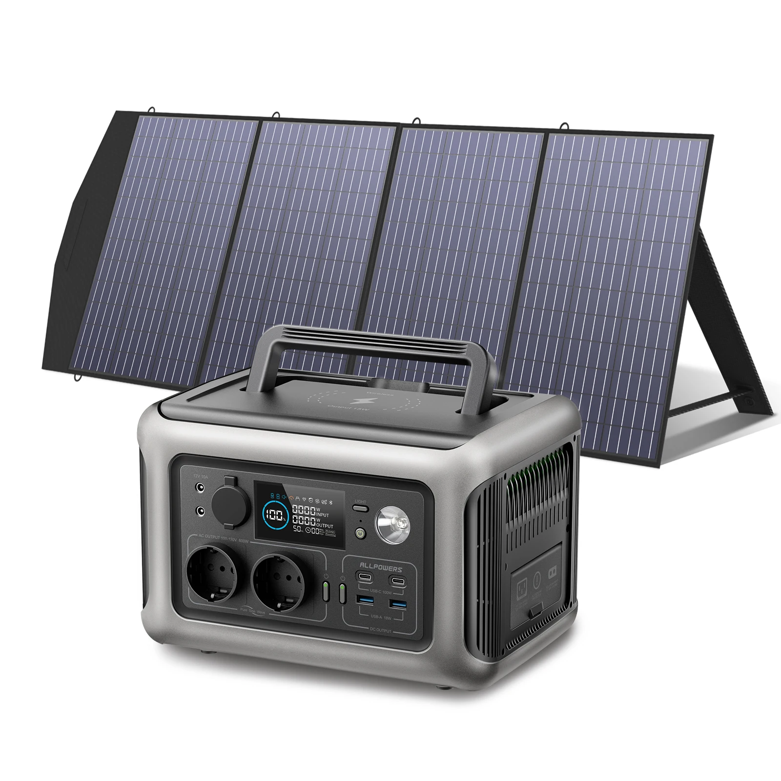 ALLPOWERS R600 powerstation mini Lifepo4 Akkumulátor 299Wh 600W Napelemes Generátor (Töltse fel 0-ról 100% - ban 1 Óra) A 200W Solarpanel