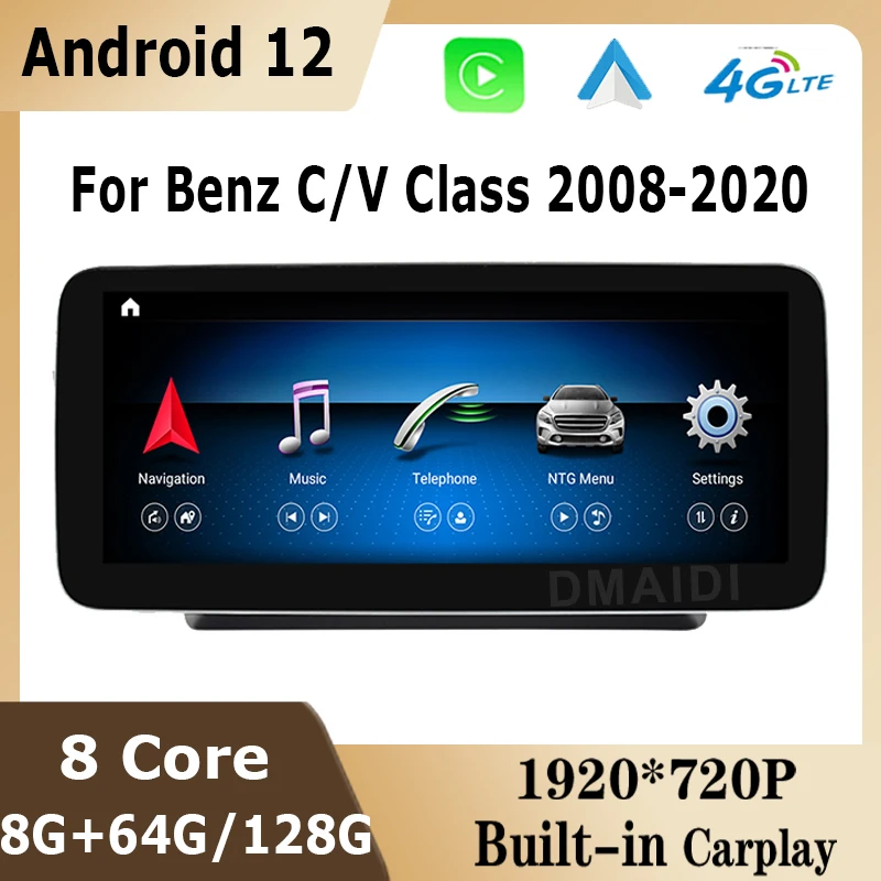 Andriod 12 8G+128G 10.25/12.5 hüvelykes Autós GPS Multimédia Lejátszó Mercedes Benz C-Osztály W204 W205 GLC X253 V. Osztály W638 2008-2018
