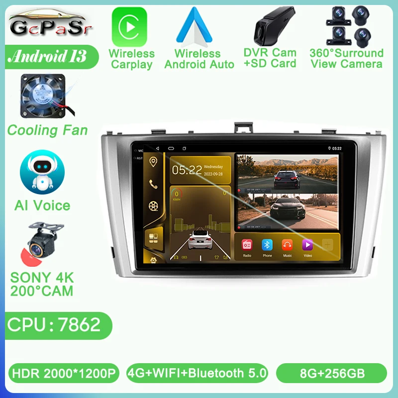 Autórádió Toyota Avensis 3 2008 - 2015 Android Auto Navigációs GPS Videó Sztereó Multimédia Lejátszó HDR 5G Wifi, BT Nem 2din DVD
