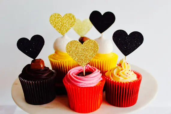 csillogó Szív cupcake toplisták valentin-nap esküvő, születésnapi party dekoráció fánk fogpiszkáló