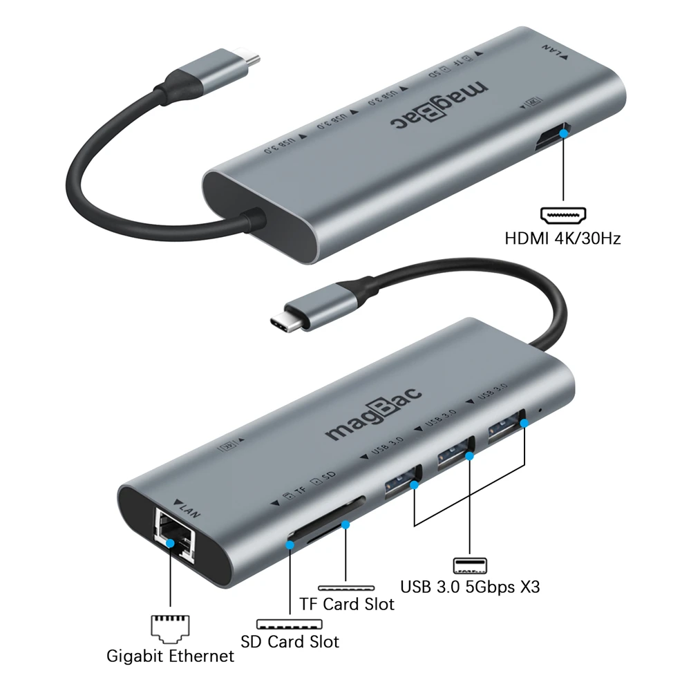 Dokkoló Állomás, USB C HDMI RJ45 Ethernet SD TF 5Gbps C Típusú Thunderbolt Dokkoló 4/3 MacBook Pro Air Laptop USB-C-Hub