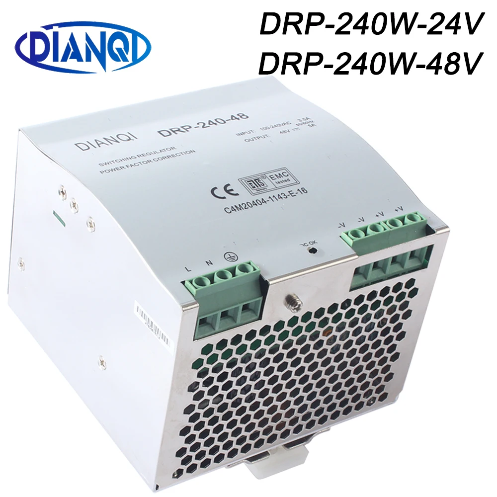 DRP-240W-48V 5A DRP-240-48 Állandó Egyetlen Kimeneti AC-DC Ipari DIN Sín Tápegység DR-240W-24V 10A DR-240-24 ADJ 10%