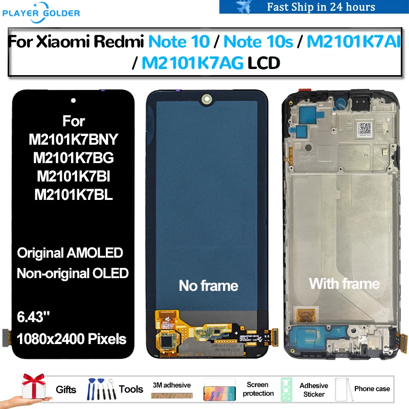 Eredeti AMOLED A Xiaomi Redmi Megjegyzés: 10 Megjegyzés 10s M2101K7AI Pantalla lcd Kijelző érintőképernyő Képernyő Digitalizáló Közgyűlés OLED LCD