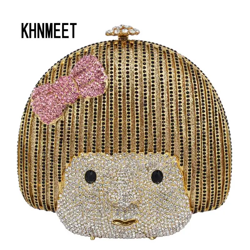 KHNMEET Luxus Estélyi táskát Eva Lány Arcát kristály Tengelykapcsoló-fél zacskó koreai Aranyos lány táskát bál táska gyártó SC061