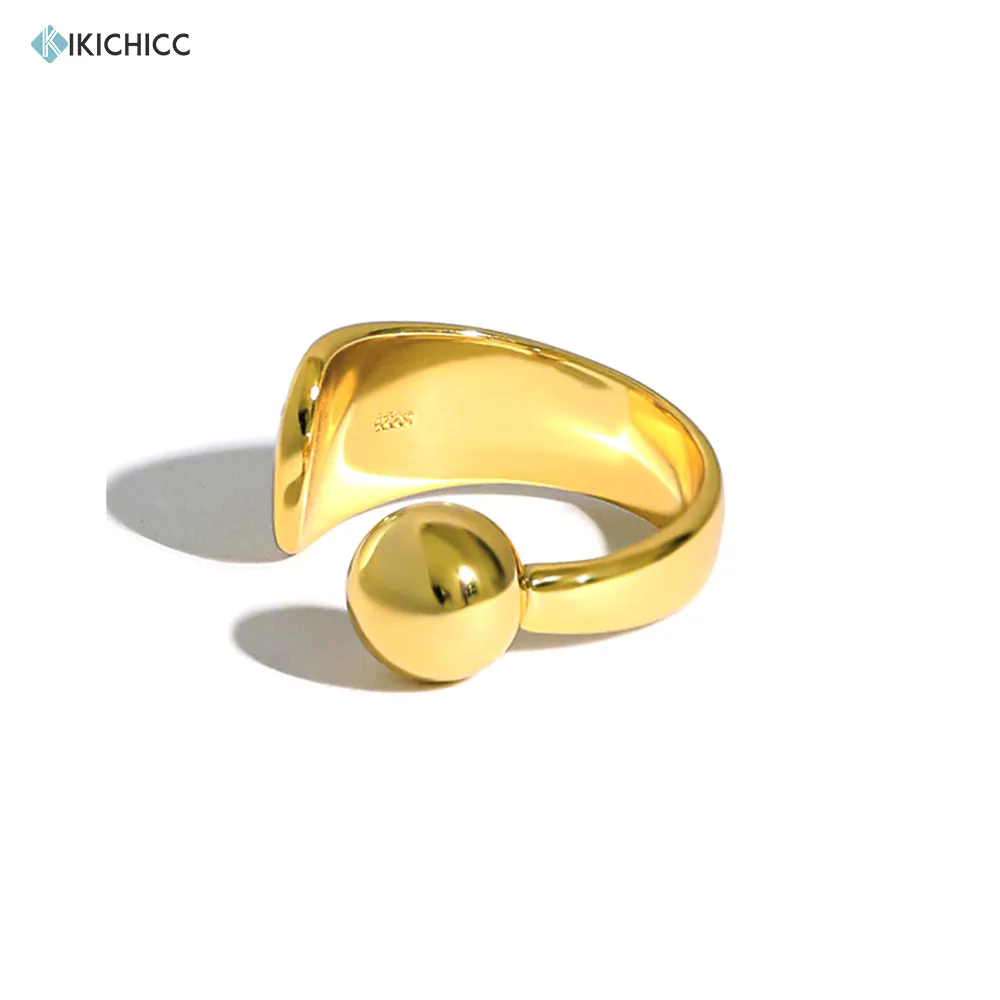 Kikichicc 100% 925 Sterling Ezüst Arany Geometriai Szabálytalan Gyöngyök Labdát Átméretezhető Gyűrűk Női Divat Szép Esküvői Ékszerek