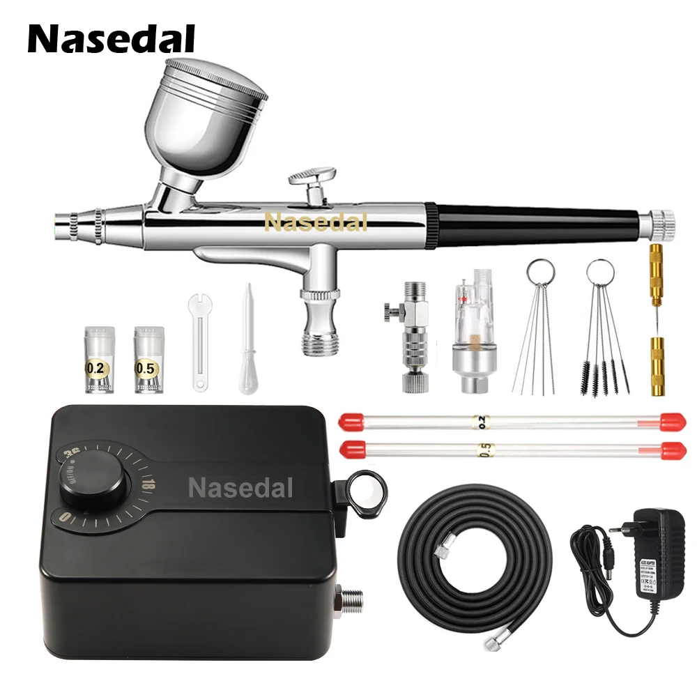 Nasedal Airbrush Kompresszor Dual-Action szórópisztollyal 0,3 mm Airbrush Készlet Köröm Airbrush Modell, Torta, Autó Festés