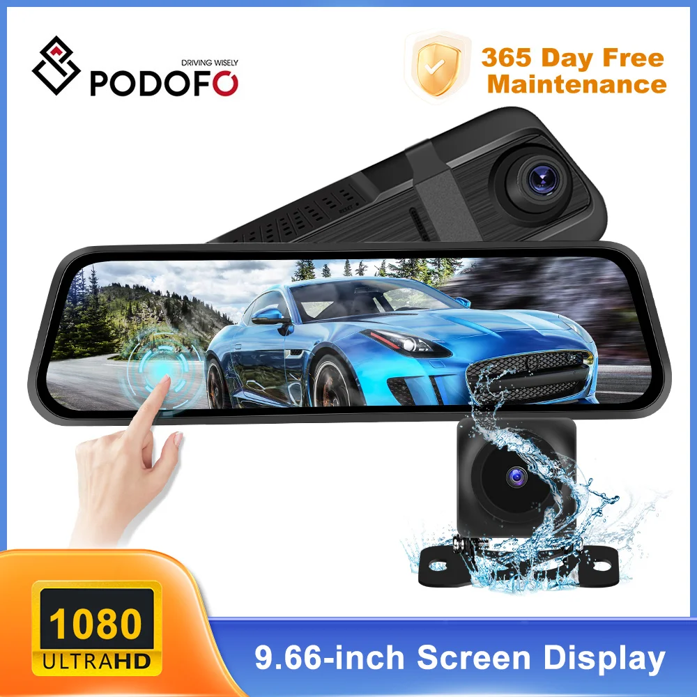 Podofo 6.99 Hüvelykes Full HD 1080P Visszapillantó Tükör Autó Kamera IPS érintőképernyő, Autó Vezetés Felvevő tolatókamera