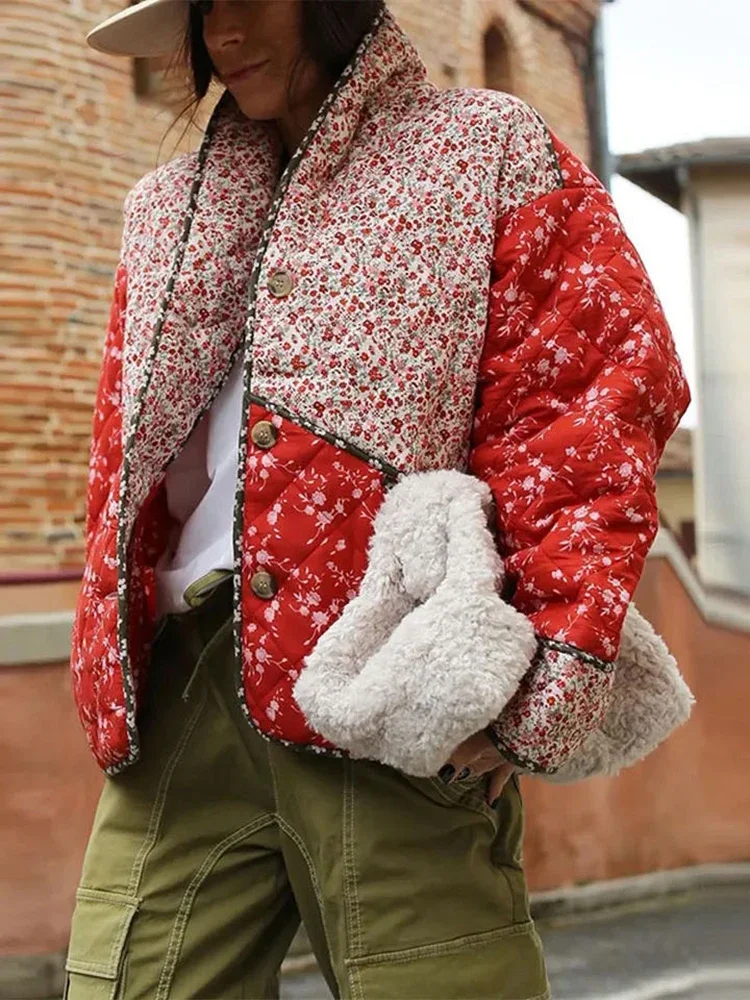 QNPQYX Új Őszi Téli Női Virág Nyomtatott, Pamut Kabát, Női Hosszú Ujjú egysoros Zakó Streetwear Meleg kabát Kabát