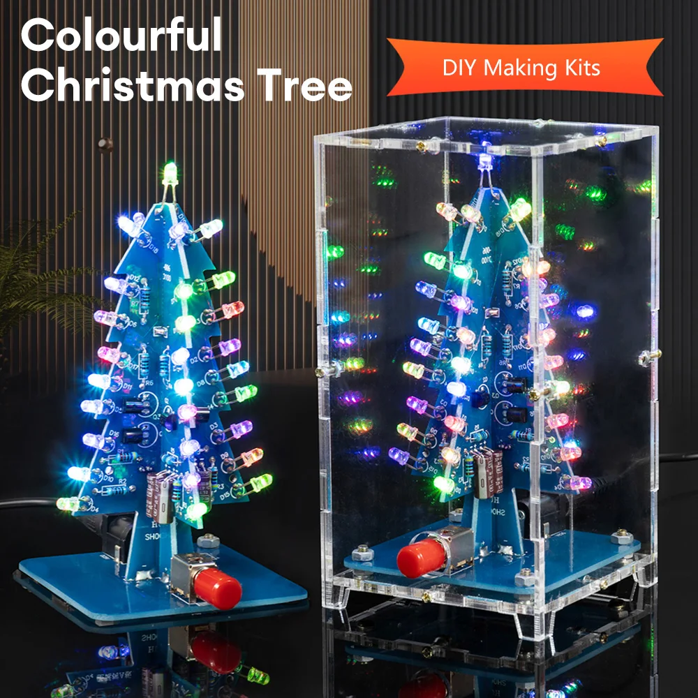 RGB LED Villogó karácsonyfa DIY Készletek Elektronika Forrasztás Xmas 3D-s Fa Tanulás
