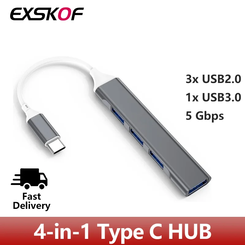 USB3.0 HUB-Típus C-4 Port USB HUB 5Gbps USB3.0 Adapter Macbook Pro Air M1 PC, Laptop, Tartozékok USB-C HUB Elosztó