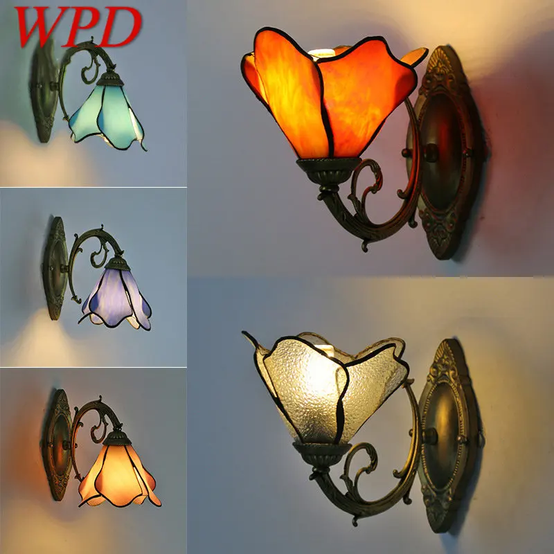WPD Tiffany Fali Lámpa LED Kreatív Design Üveg Gyertyatartó Ágy Fény Haza Nappali, Hálószoba, Folyosó Dekoráció