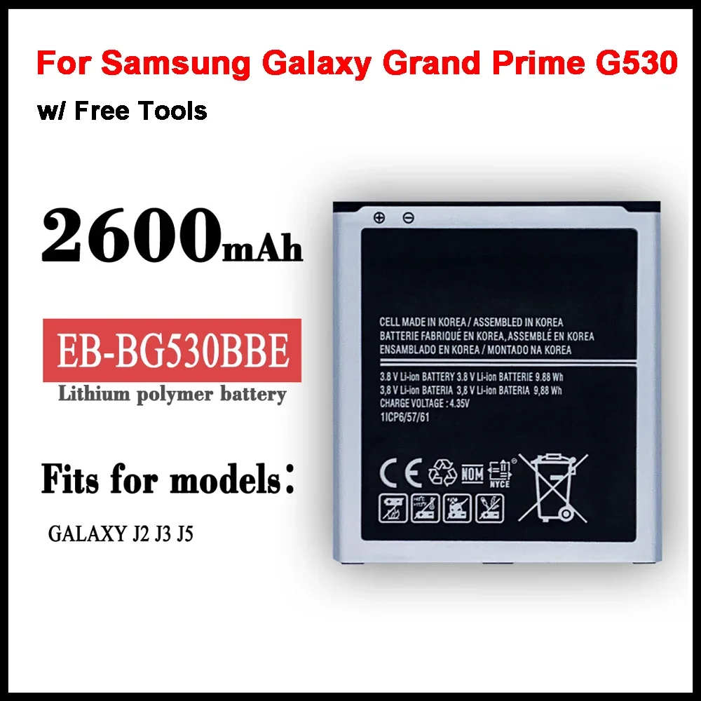 ÚJ 2600mAh EB-BG530BBE Akkumulátor Samsung Galaxy Grand Miniszterelnök J2 J3 J5 G530 G530F G5308W G531 G531f J3 2016 J5 2015 EB-BG530BBC